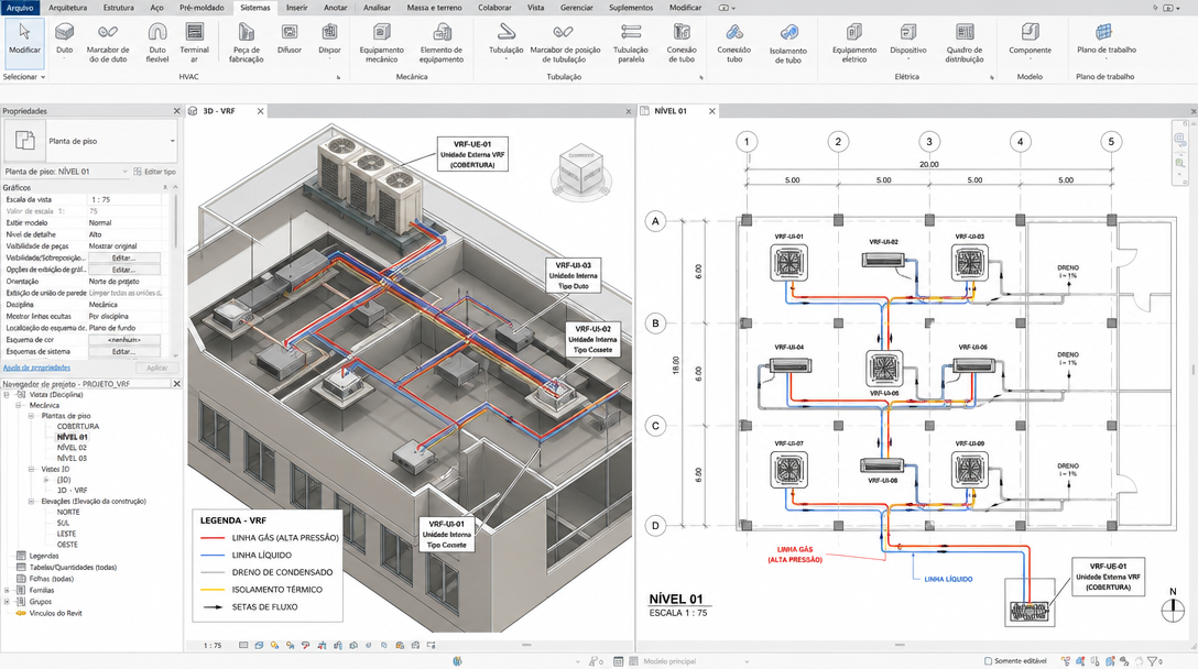 Modelo 3D BIM Revit de Climatização